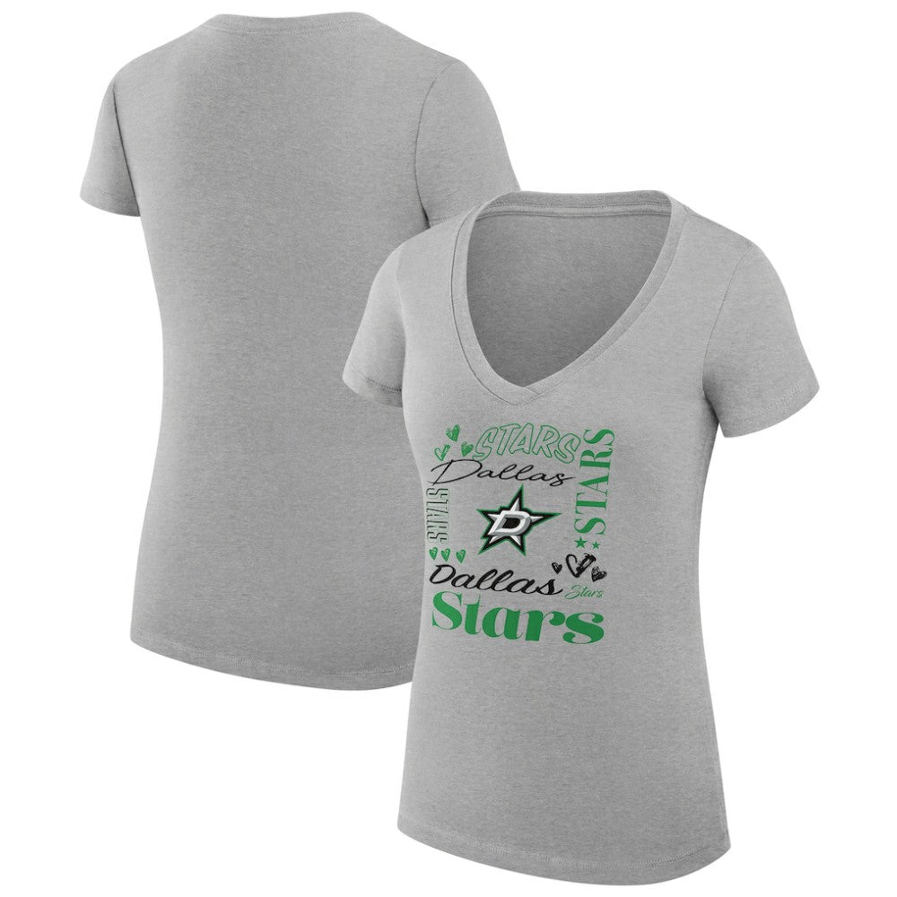 Dallas Stars G-III 4Her by Carl Banks Women's Super-Slim Fit Lightweight Collage Team Graphic T-Shirt - Heather Gray | US 201623075