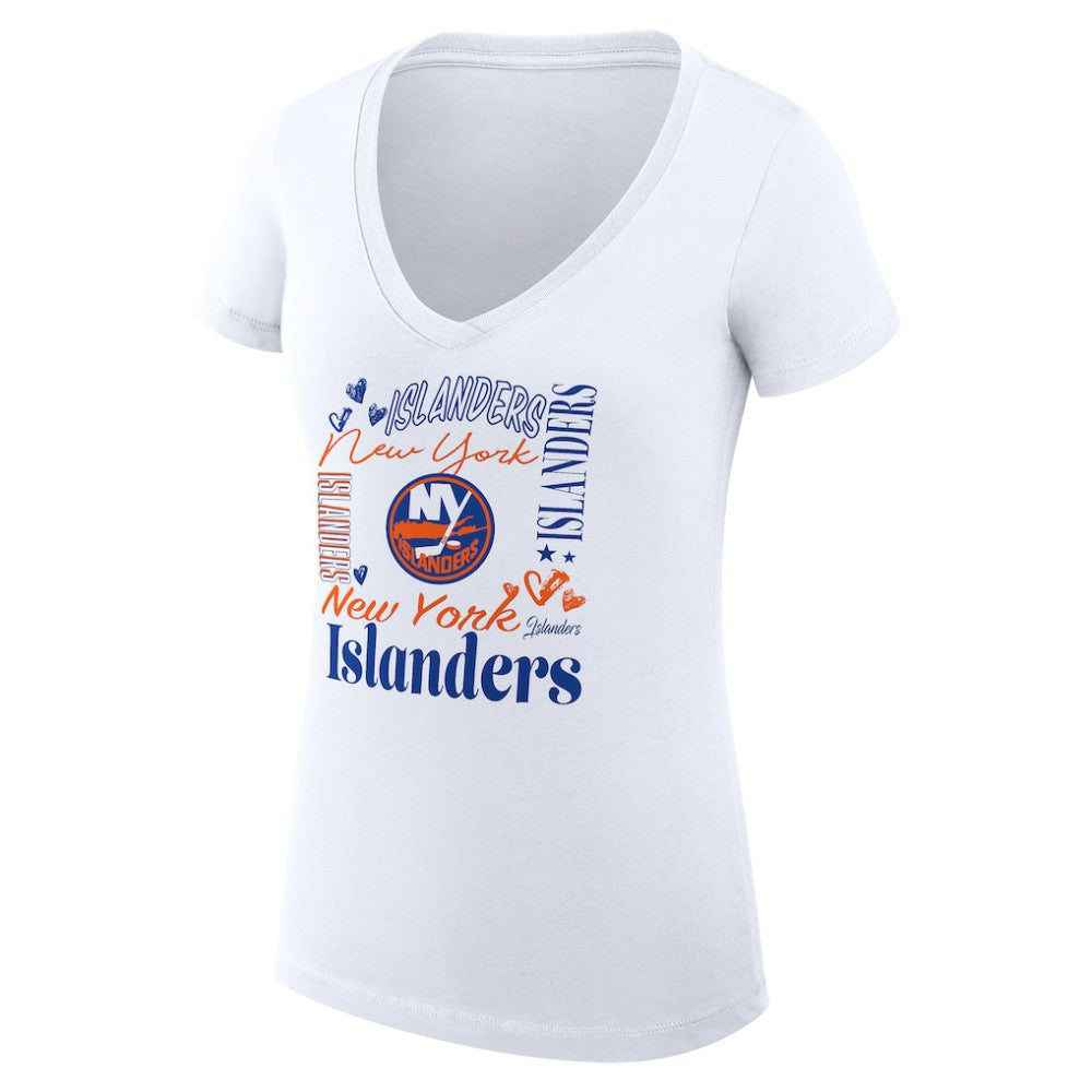 New York Islanders G-III 4Her by Carl Banks Women's Super-Slim Fit Lightweight Collage Team Graphic T-Shirt - White | US 201623115
