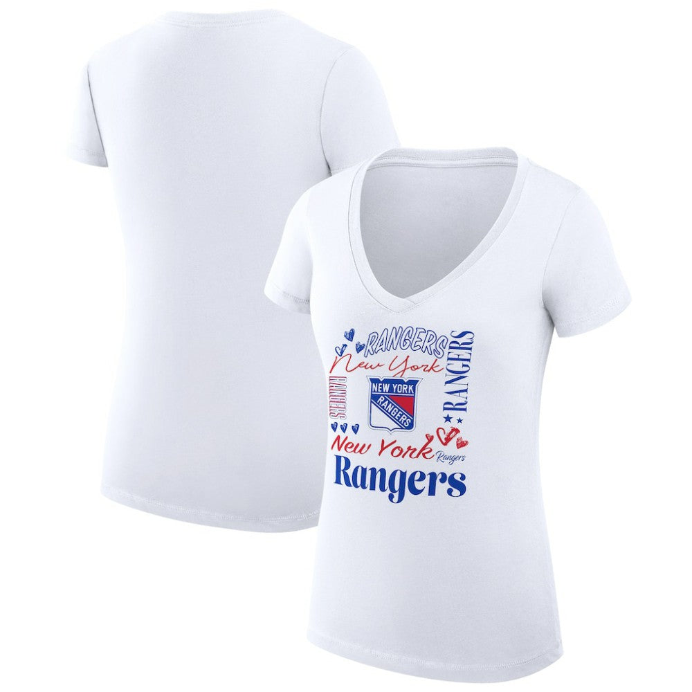 New York Rangers G-III 4Her by Carl Banks Women's Super-Slim Fit Lightweight Collage Team Graphic T-Shirt - White | US 201623120