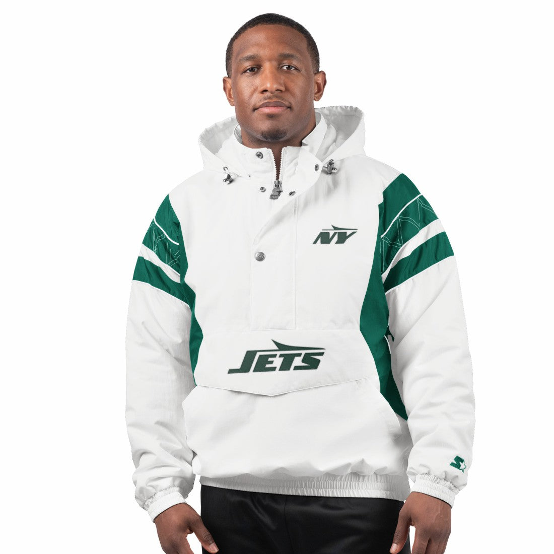 New York Jets Starter Gotham City Half-Zip Hoodie Jacket - White Hoodies
