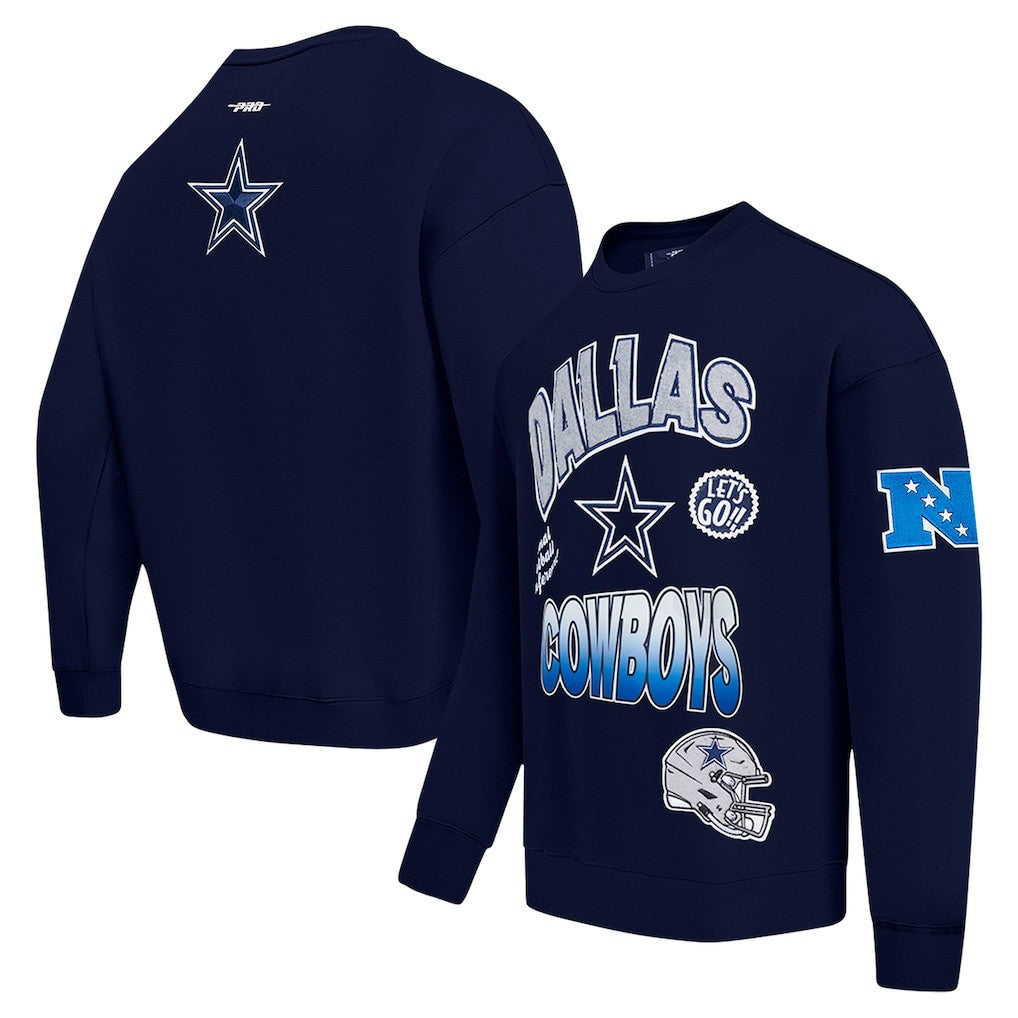 Dallas Cowboys Pro Standard Turn It Up Drop Shoulder Pullover Sweatshirt - Navy Pullover