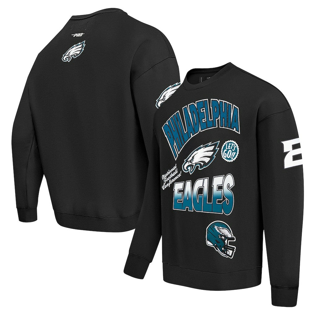 Philadelphia Eagles Pro Standard Turn It Up Drop Shoulder Pullover Sweatshirt - Black Pullover