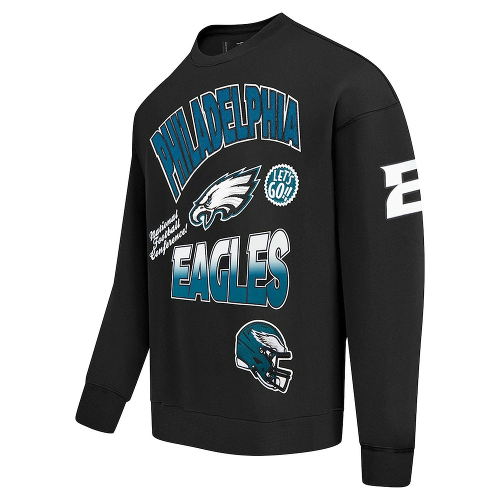 Philadelphia Eagles Pro Standard Turn It Up Drop Shoulder Pullover Sweatshirt - Black Pullover