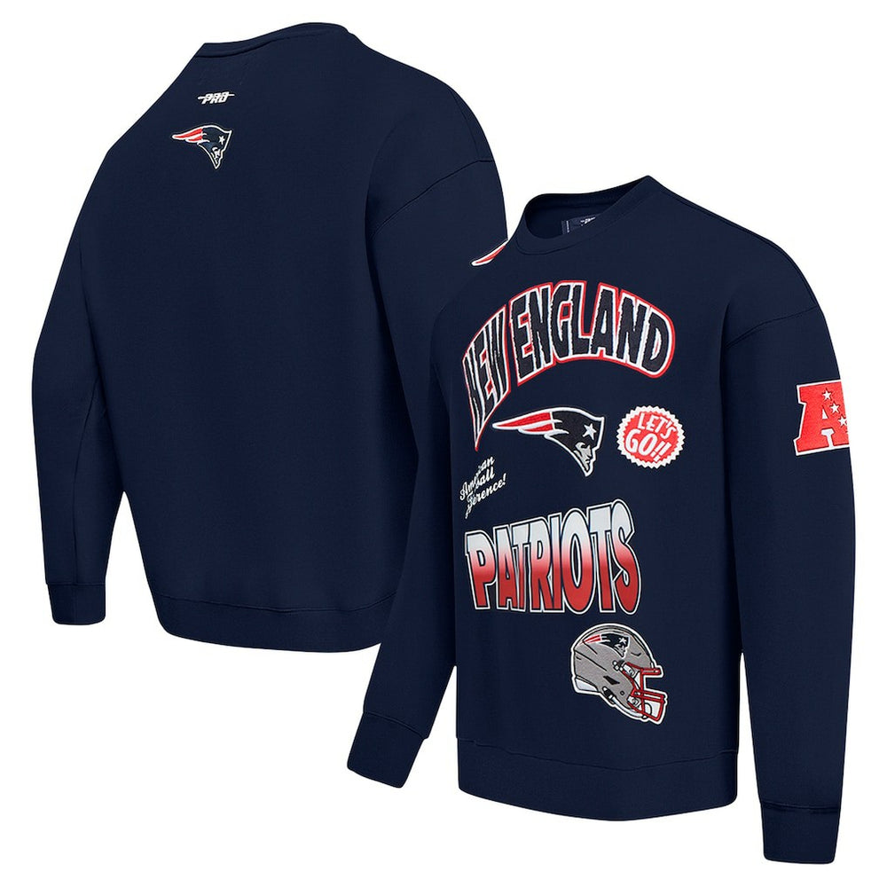 New England Patriots Pro Standard Turn It Up Drop Shoulder Pullover Sweatshirt - Navy Pullover