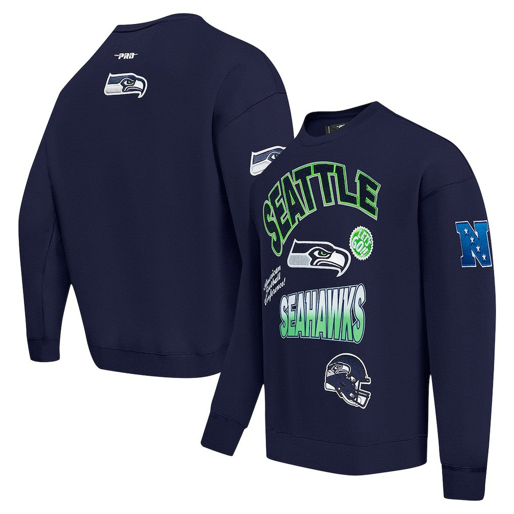 Seattle Seahawks Pro Standard Turn It Up Drop Shoulder Pullover Sweatshirt - College Navy Pullover