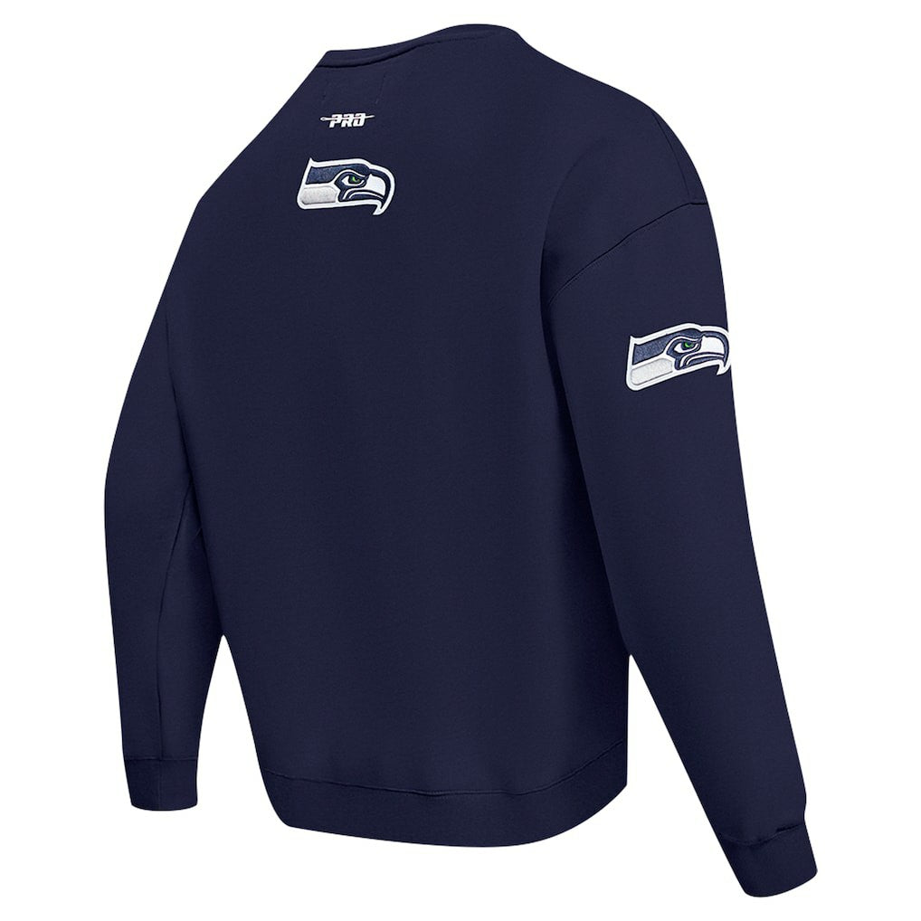 Seattle Seahawks Pro Standard Turn It Up Drop Shoulder Pullover Sweatshirt - College Navy Pullover