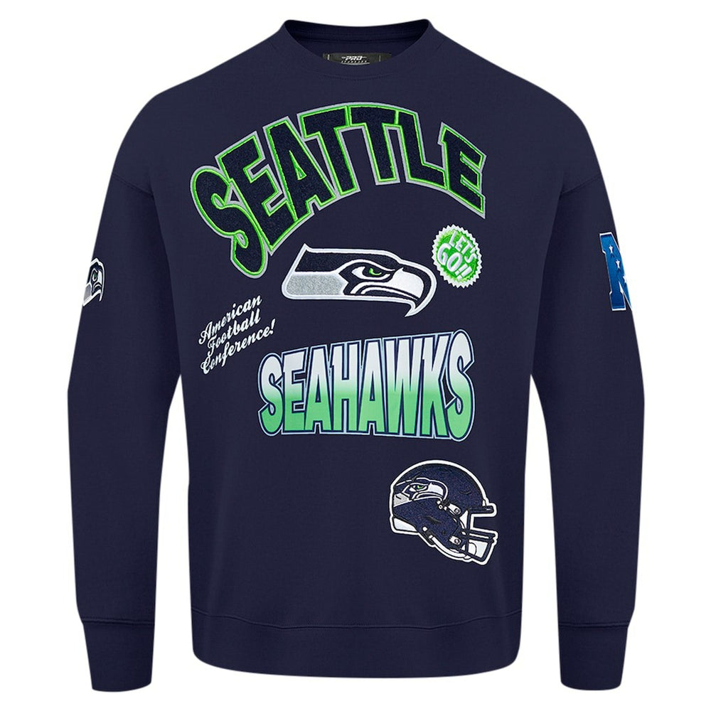 Seattle Seahawks Pro Standard Turn It Up Drop Shoulder Pullover Sweatshirt - College Navy Pullover