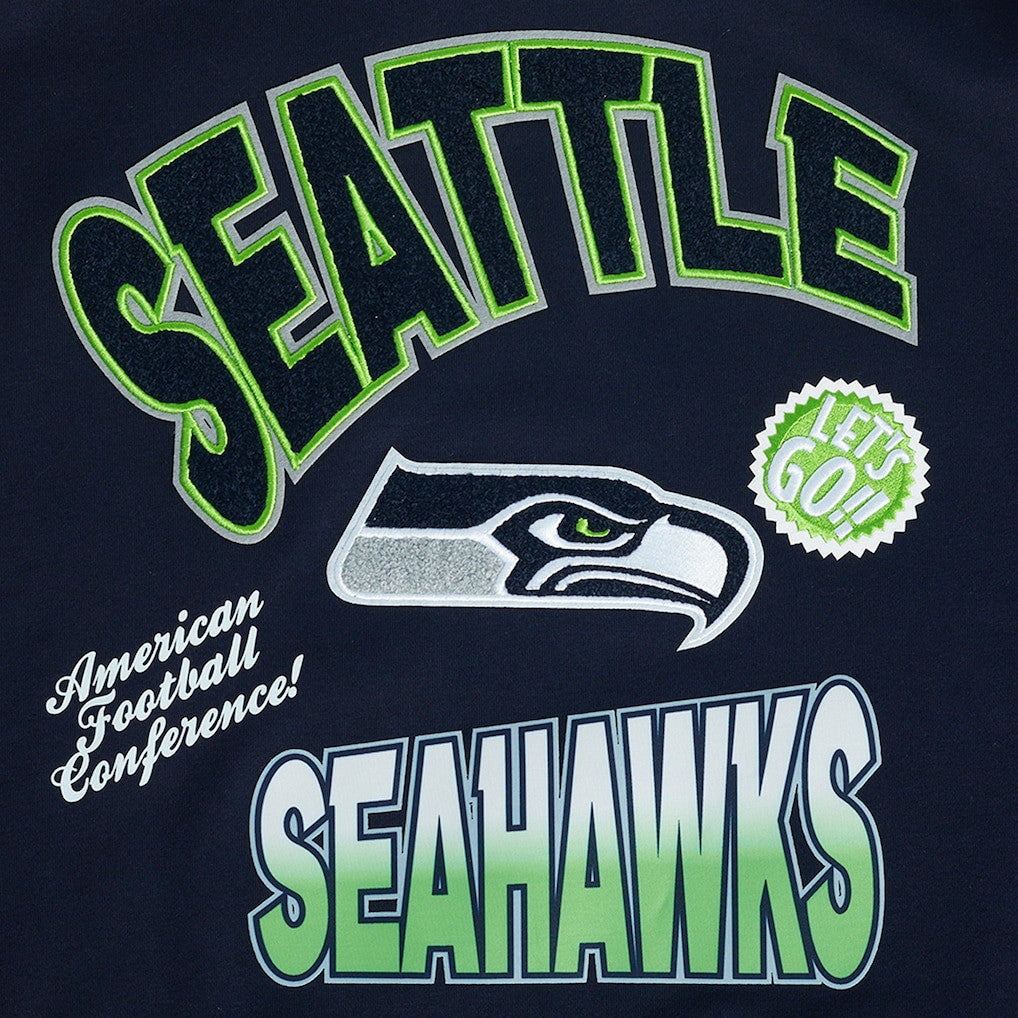 Seattle Seahawks Pro Standard Turn It Up Drop Shoulder Pullover Sweatshirt - College Navy Pullover