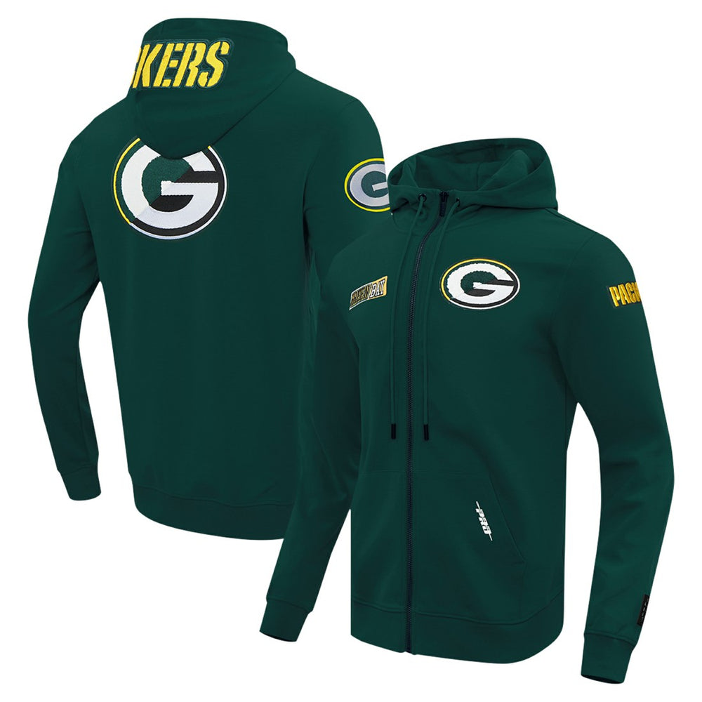 Green Bay Packers Pro Standard Split Logo Double Knit Full-Zip Hoodie - Green Hoodies