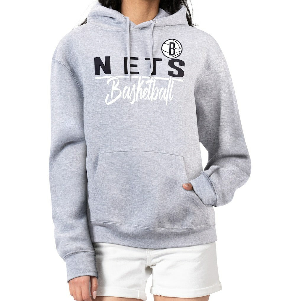 Brooklyn Nets G-III 4Her by Carl Banks Women's Graphics Fleece Pullover Hoodie Heather Gray