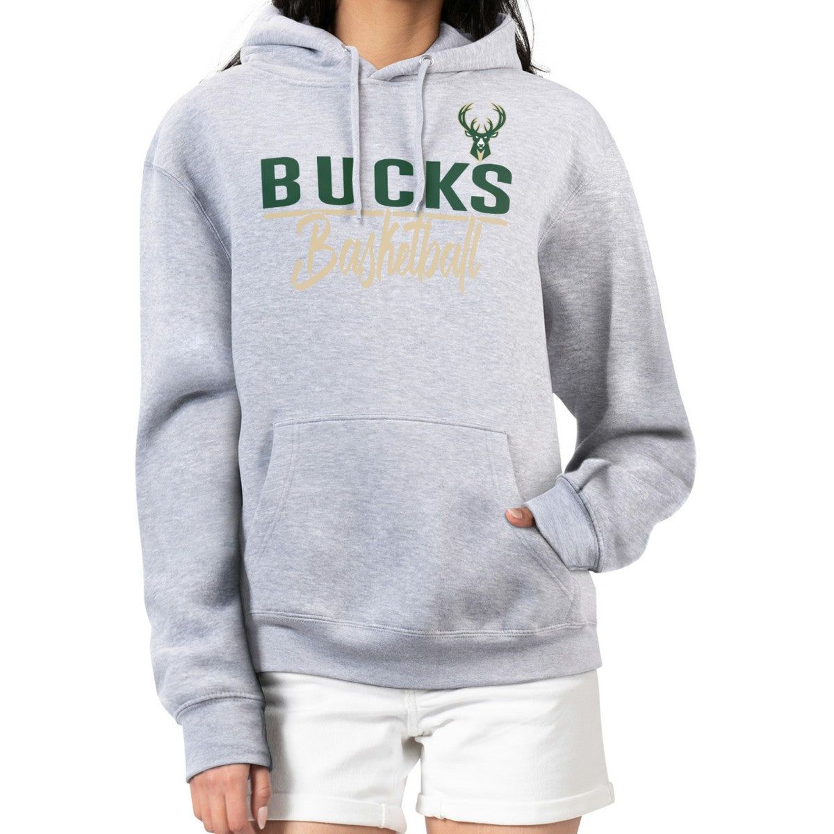 Milwaukee Bucks G-III 4Her by Carl Banks Women's Graphics Fleece Pullover Hoodie Heather Gray outlet