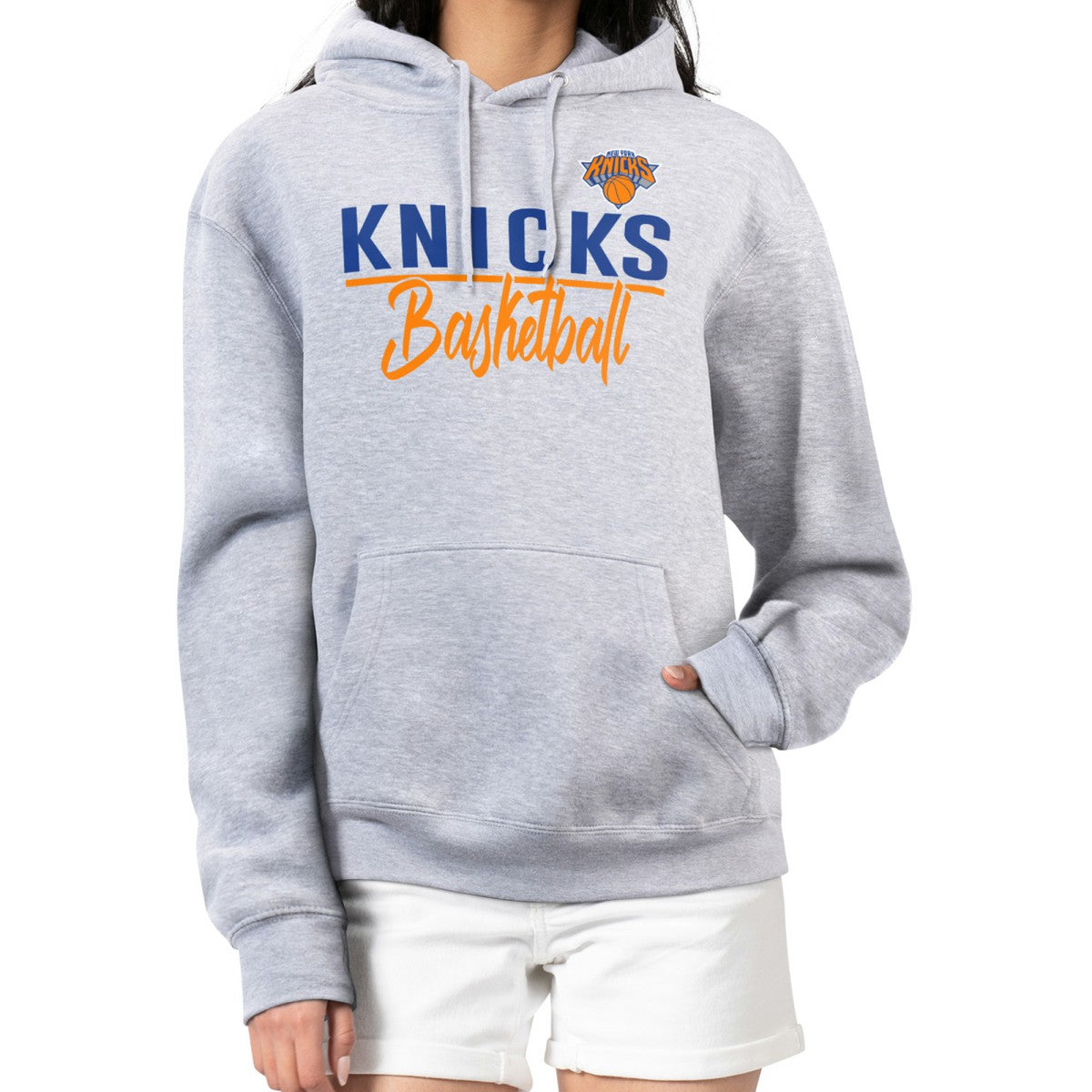 New York Knicks G-III 4Her by Carl Banks Women's Graphics Fleece Pullover Hoodie Heather Gray