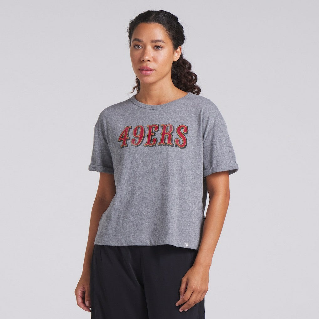 San Francisco 49ers Women's Swing Pass Tri-Blend Boxy T-Shirt - Heather Gray T-shirts