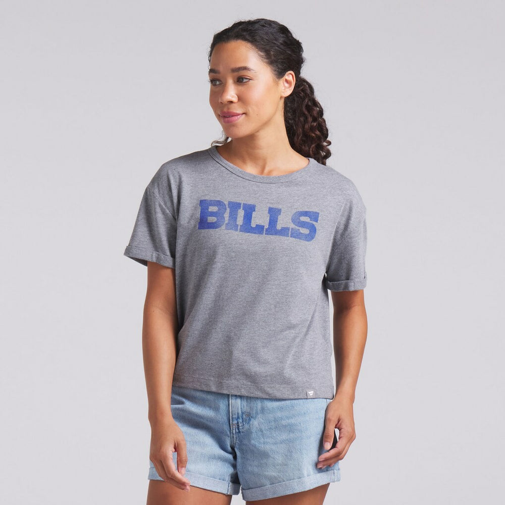 Buffalo Bills Women's Swing Pass Tri-Blend Boxy T-Shirt - Heather Gray T-shirts