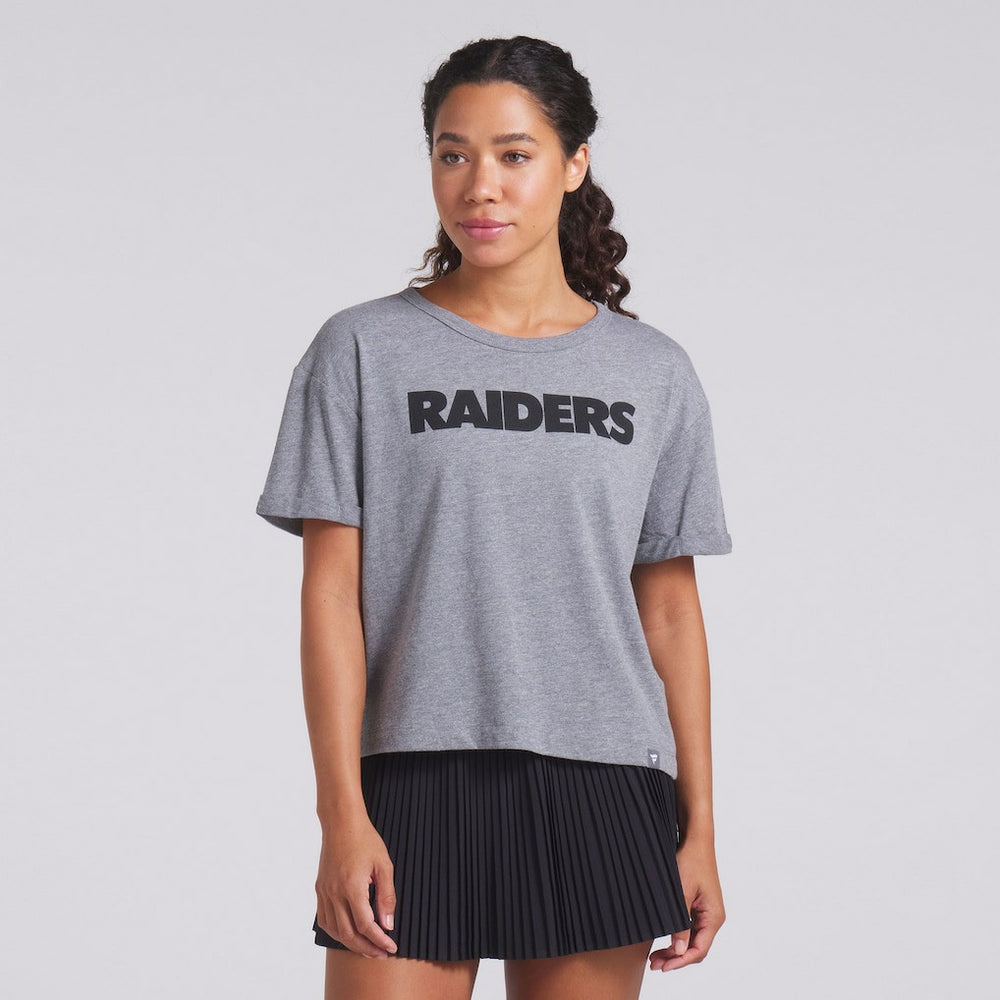 Las Vegas Raiders Women's Swing Pass Tri-Blend Boxy T-Shirt - Heather Gray T-shirts