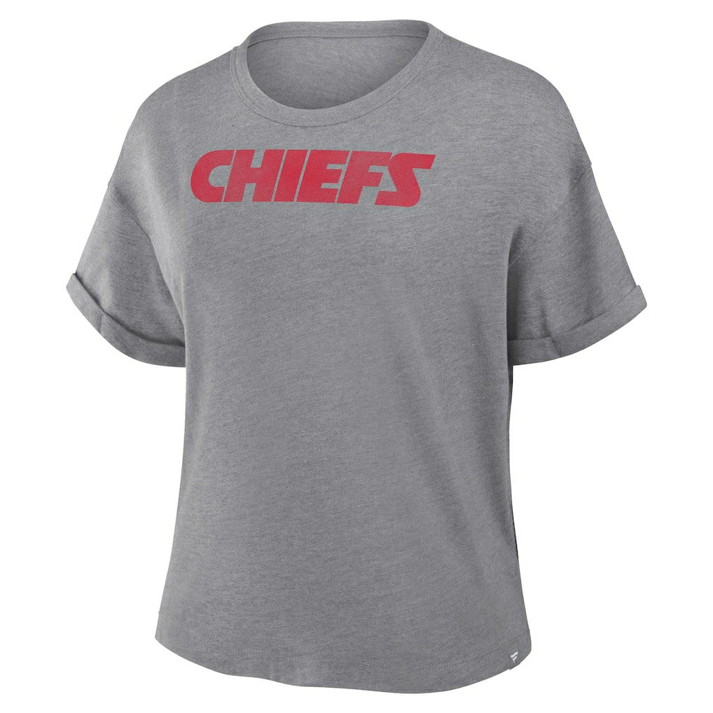 Kansas City Chiefs Women's Swing Pass Tri-Blend Boxy T-Shirt - Heather Gray T-shirts