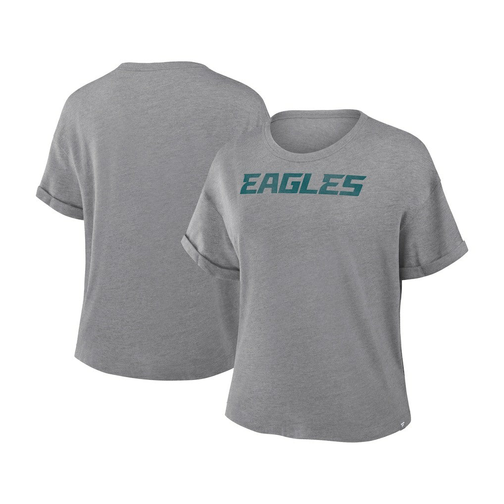 Philadelphia Eagles Women's Swing Pass Tri-Blend Boxy T-Shirt - Heather Gray T-shirts