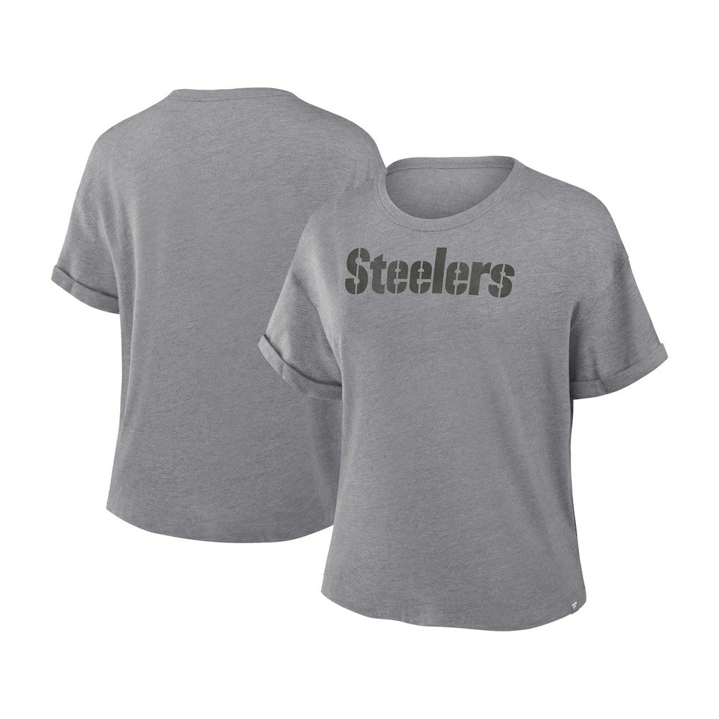 Pittsburgh Steelers Women's Swing Pass Tri-Blend Boxy T-Shirt - Heather Gray T-shirts