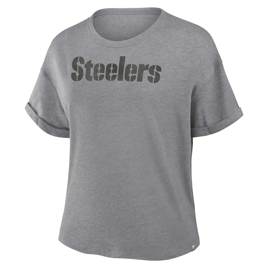 Pittsburgh Steelers Women's Swing Pass Tri-Blend Boxy T-Shirt - Heather Gray T-shirts
