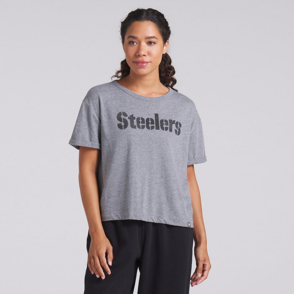 Pittsburgh Steelers Women's Swing Pass Tri-Blend Boxy T-Shirt - Heather Gray T-shirts