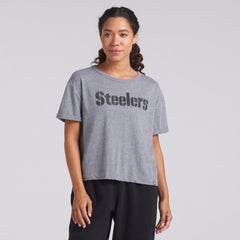 Pittsburgh Steelers Women's Swing Pass Tri-Blend Boxy T-Shirt - Heather Gray T-shirts