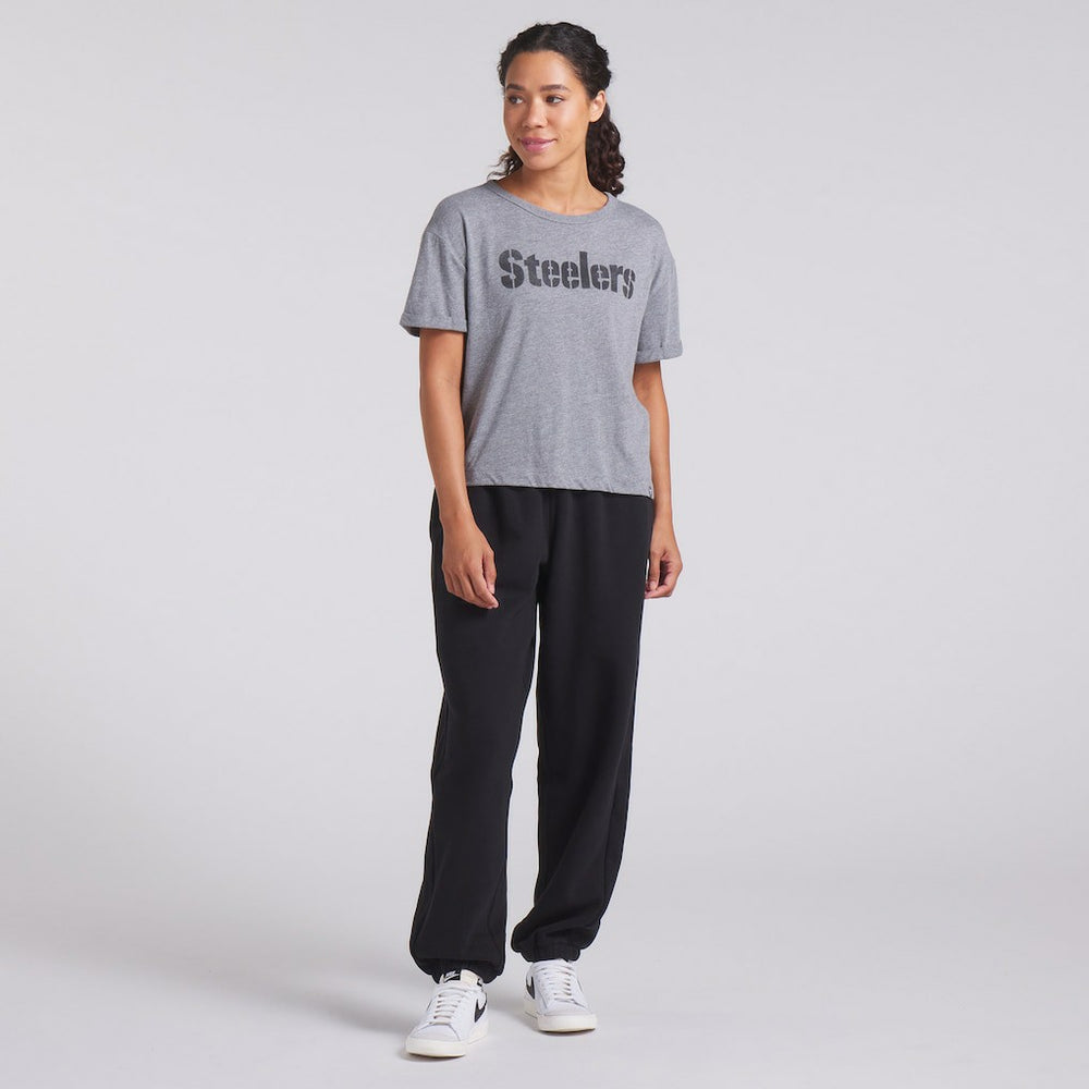 Pittsburgh Steelers Women's Swing Pass Tri-Blend Boxy T-Shirt - Heather Gray T-shirts