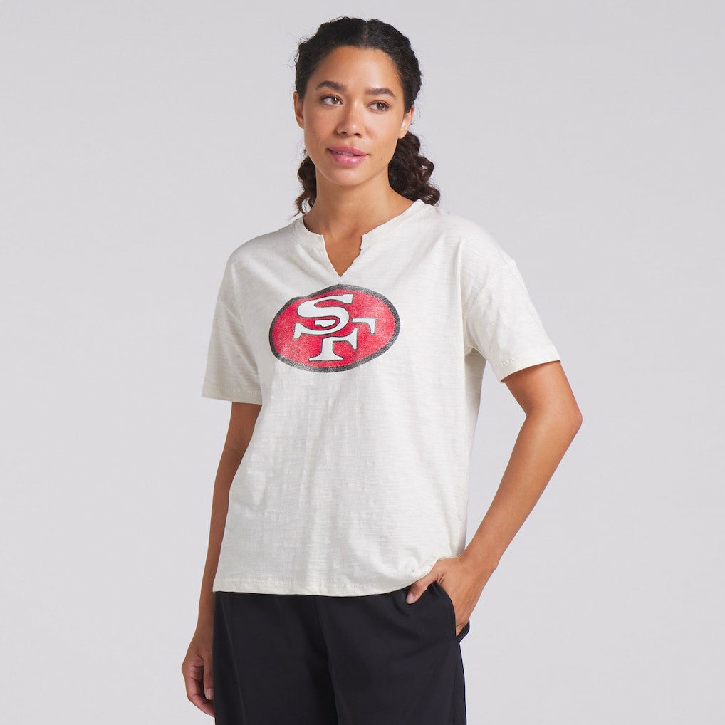 San Francisco 49ers Women's Trick Play Slub Boxy T-Shirt - Cream T-shirts
