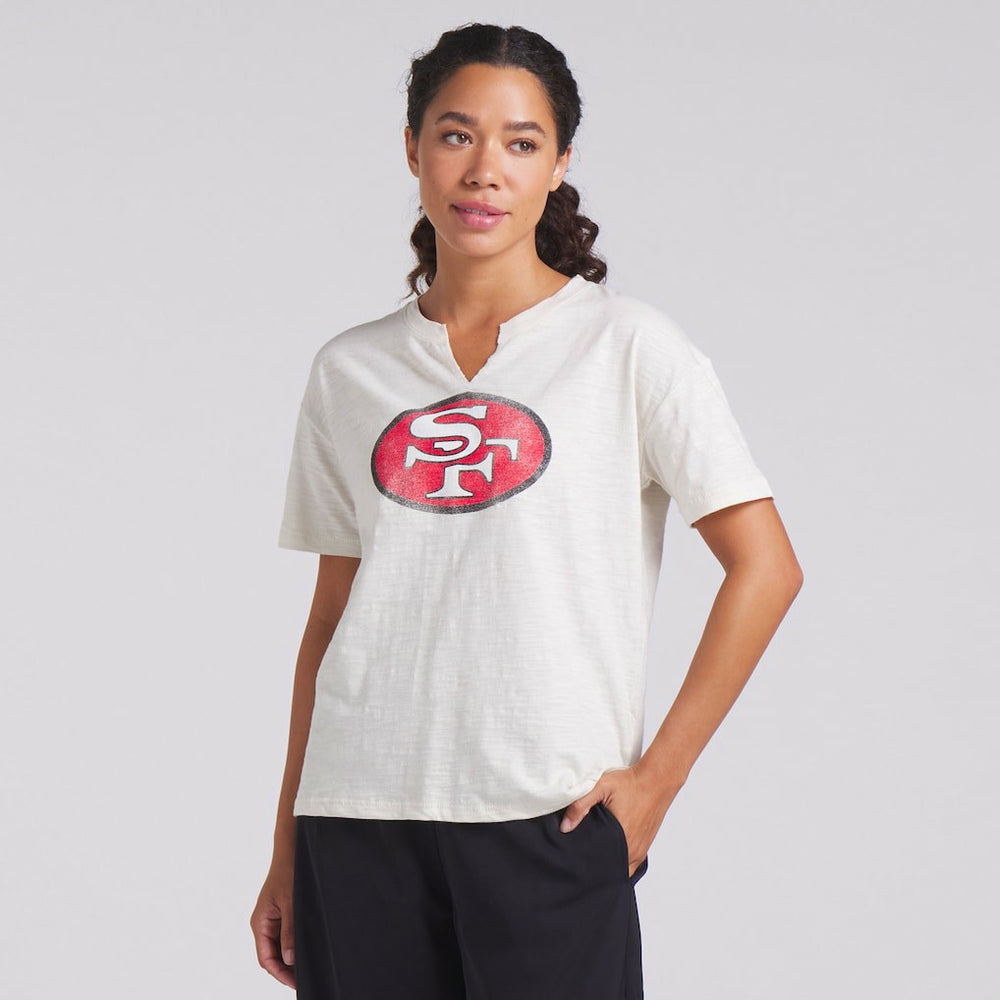 San Francisco 49ers Women's Trick Play Slub Boxy T-Shirt - Cream T-shirts