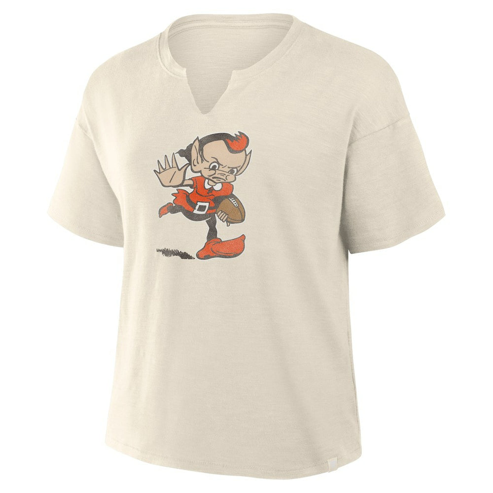 Cleveland Browns Women's Trick Play Slub Boxy T-Shirt - Cream T-shirts
