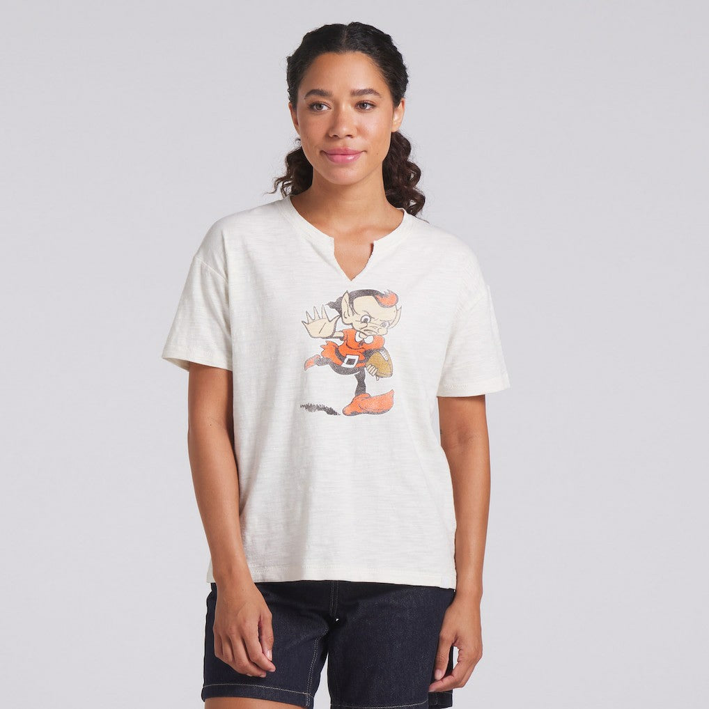 Cleveland Browns Women's Trick Play Slub Boxy T-Shirt - Cream T-shirts