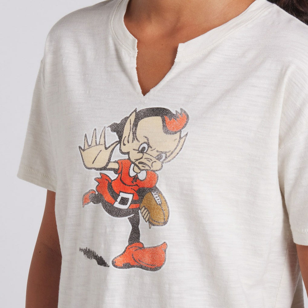 Cleveland Browns Women's Trick Play Slub Boxy T-Shirt - Cream T-shirts