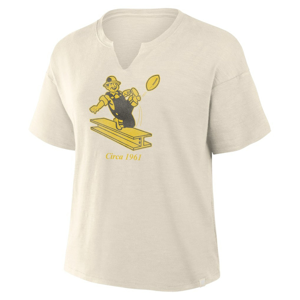 Pittsburgh Steelers Women's Trick Play Slub Boxy T-Shirt - Cream T-shirts
