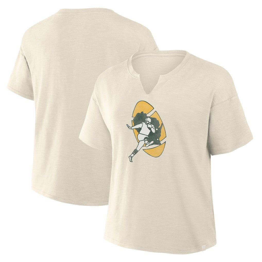 Green Bay Packers Women's Trick Play Slub Boxy T-Shirt - Cream T-shirts