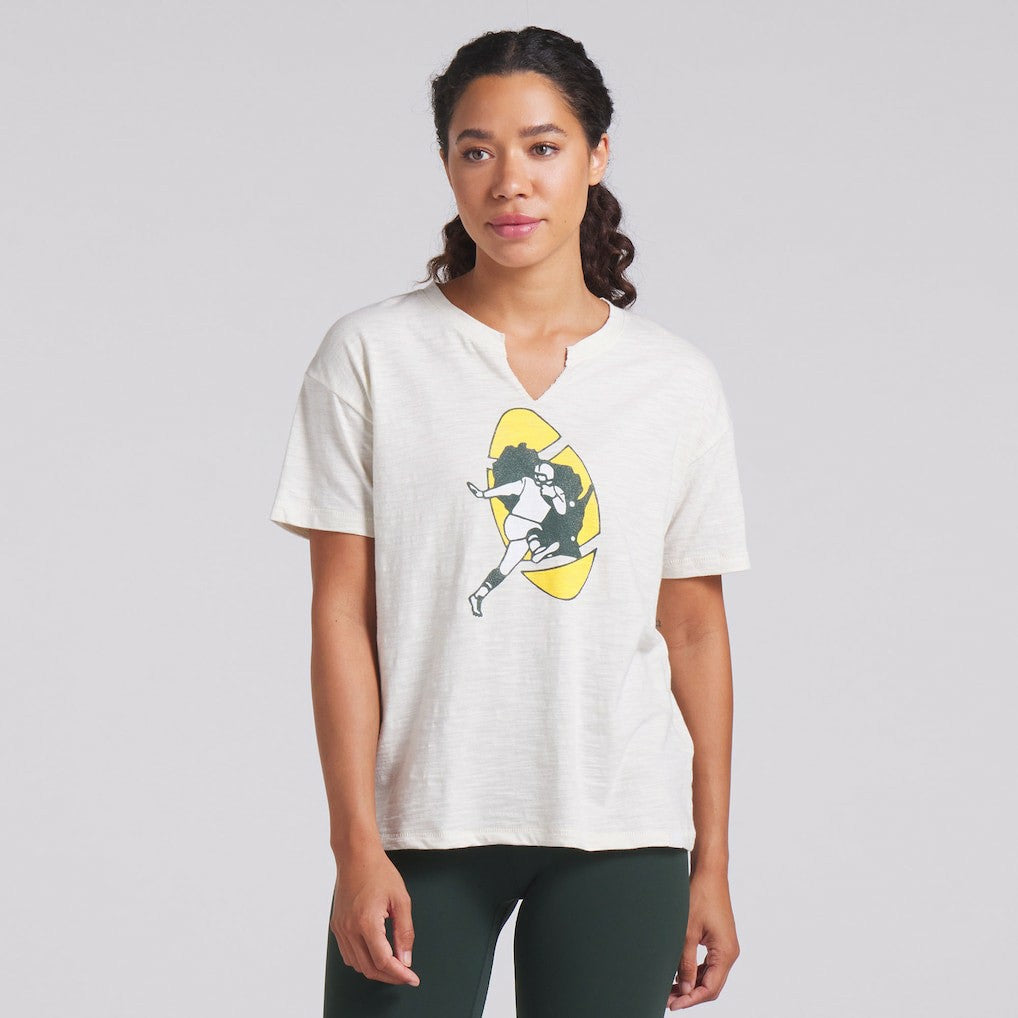 Green Bay Packers Women's Trick Play Slub Boxy T-Shirt - Cream T-shirts