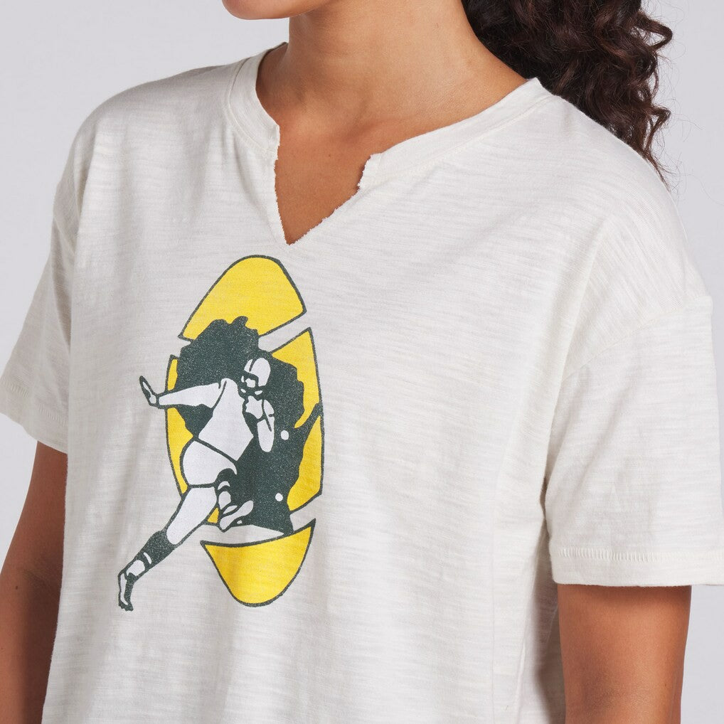 Green Bay Packers Women's Trick Play Slub Boxy T-Shirt - Cream T-shirts