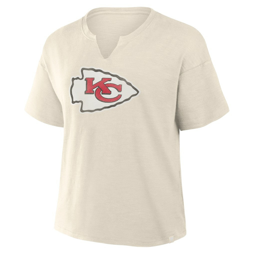 Kansas City Chiefs Women's Trick Play Slub Boxy T-Shirt - Cream T-shirts