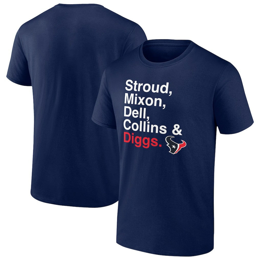 Houston Texans Stroud, Mixon, Dell, Collins & Diggs T-Shirt - Navy T-shirts