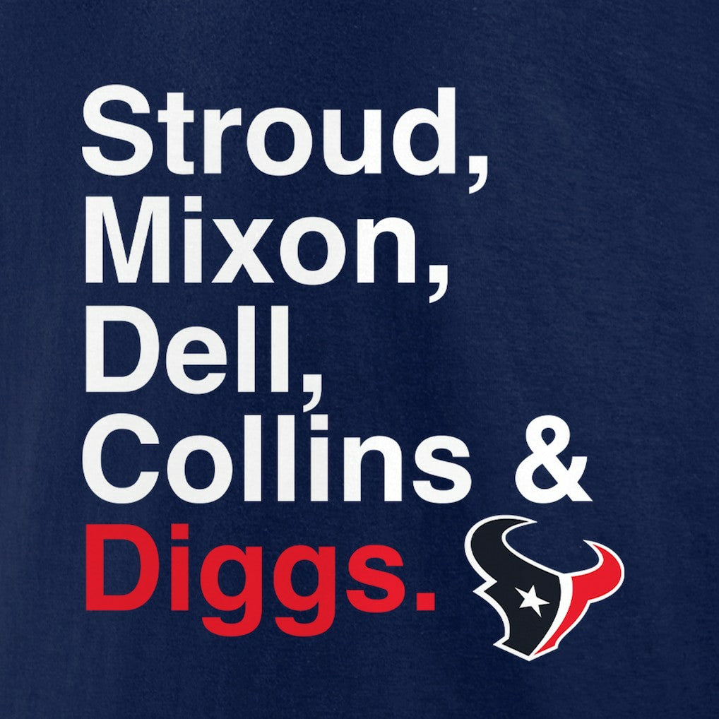Houston Texans Stroud, Mixon, Dell, Collins & Diggs T-Shirt - Navy T-shirts