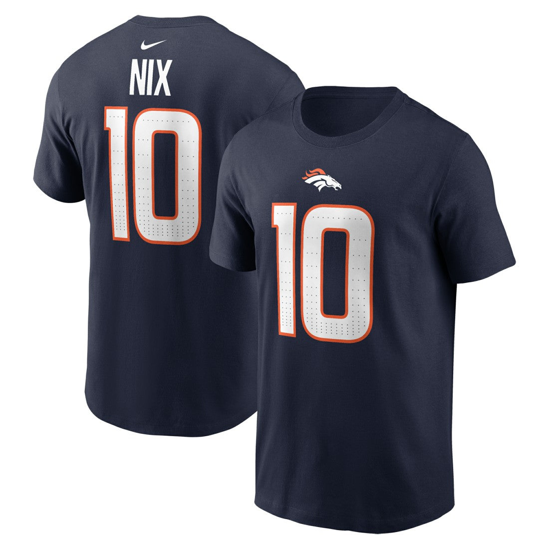 Bo Nix Denver Broncos Player Name & Number T-Shirt - Navy T-shirts