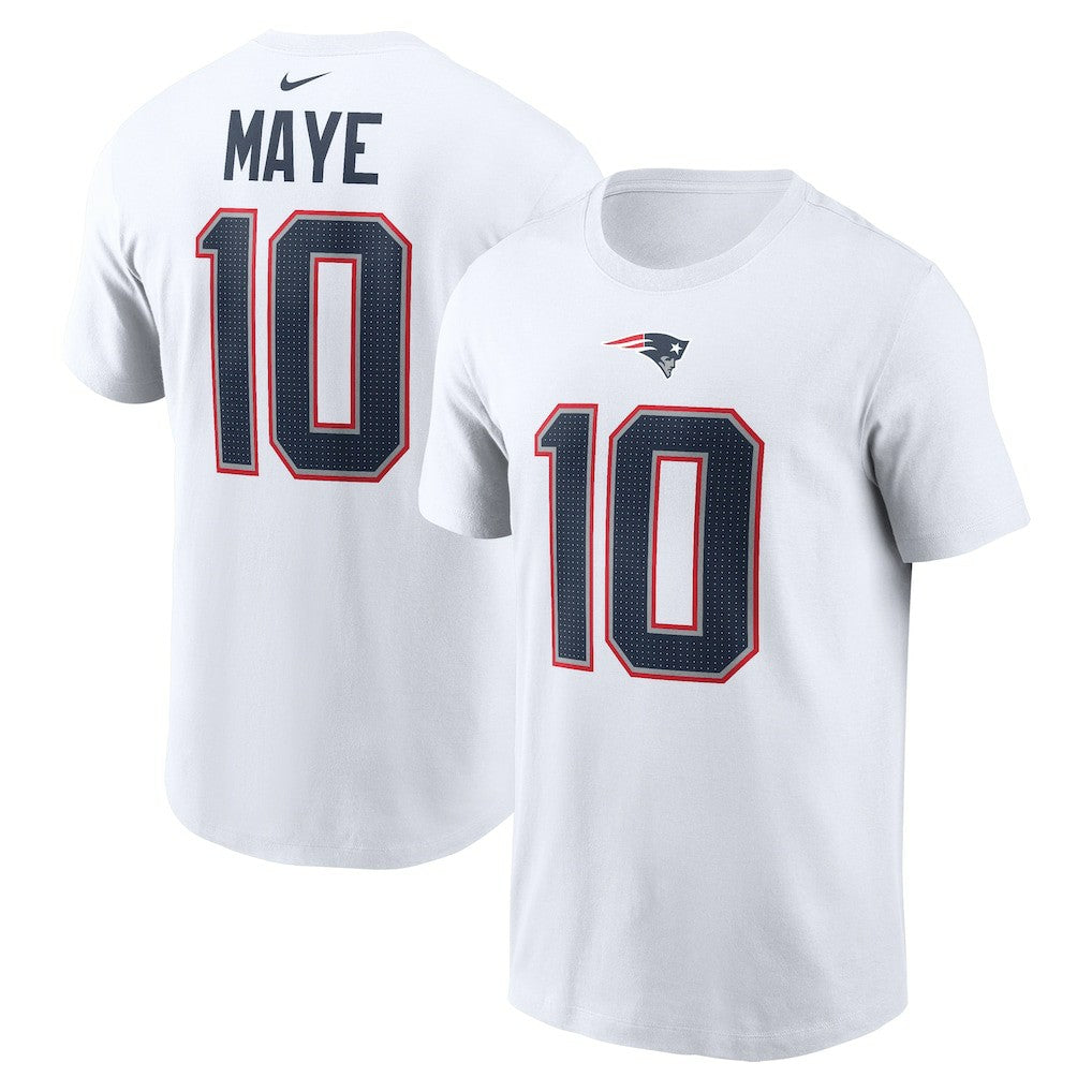 Drake Maye New England Patriots Player Name & Number T-Shirt - White T-shirts