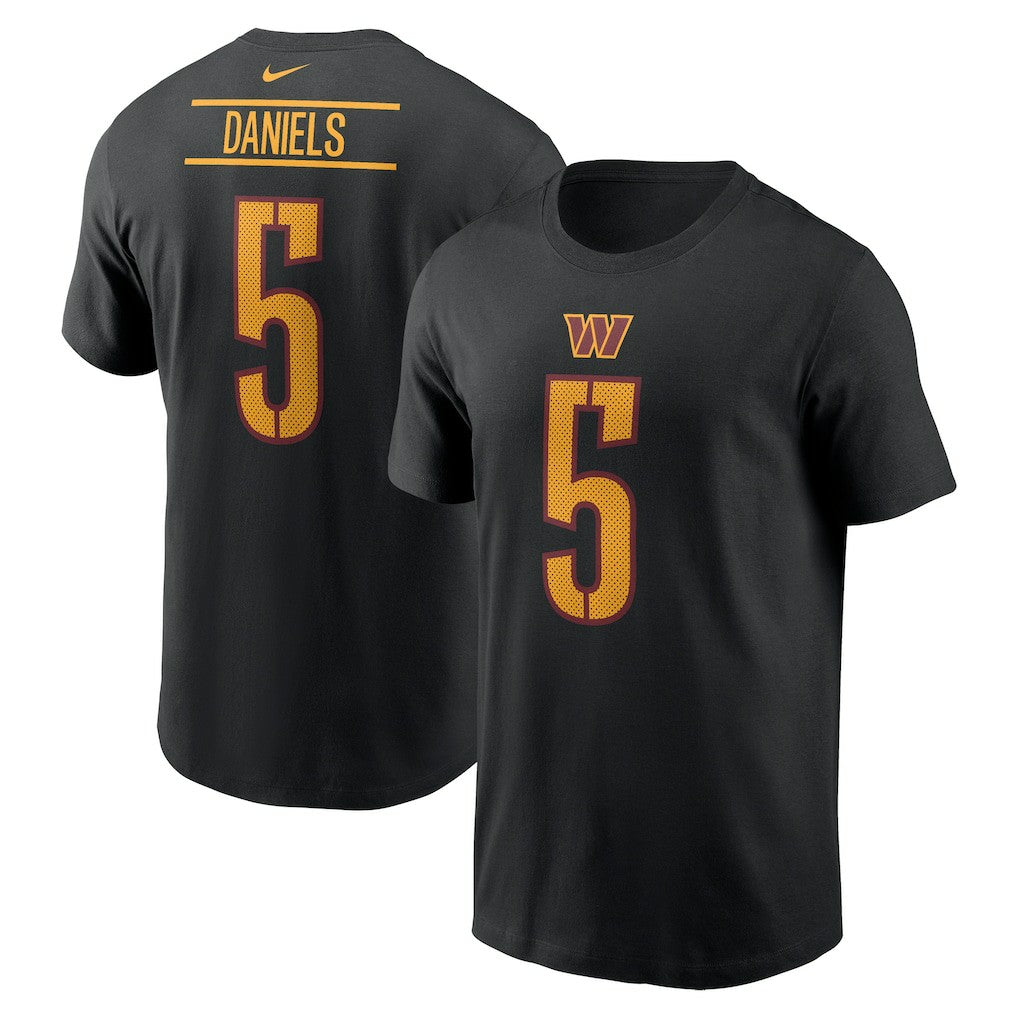 Jayden Daniels Washington Commanders Player Name & Number T-Shirt - Black T-shirts