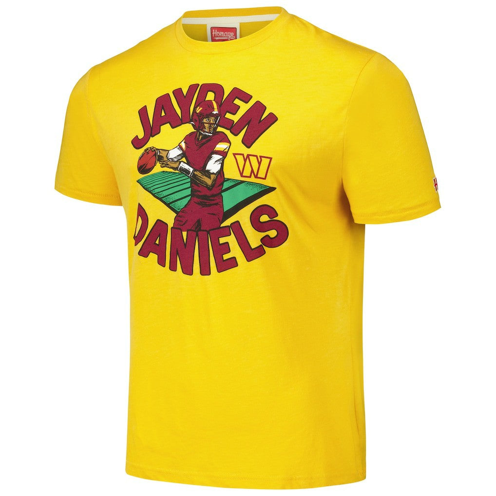 Jayden Daniels Washington Commanders Homage Unisex Caricature Player Tri-Blend T-Shirt - Gold T-shirts