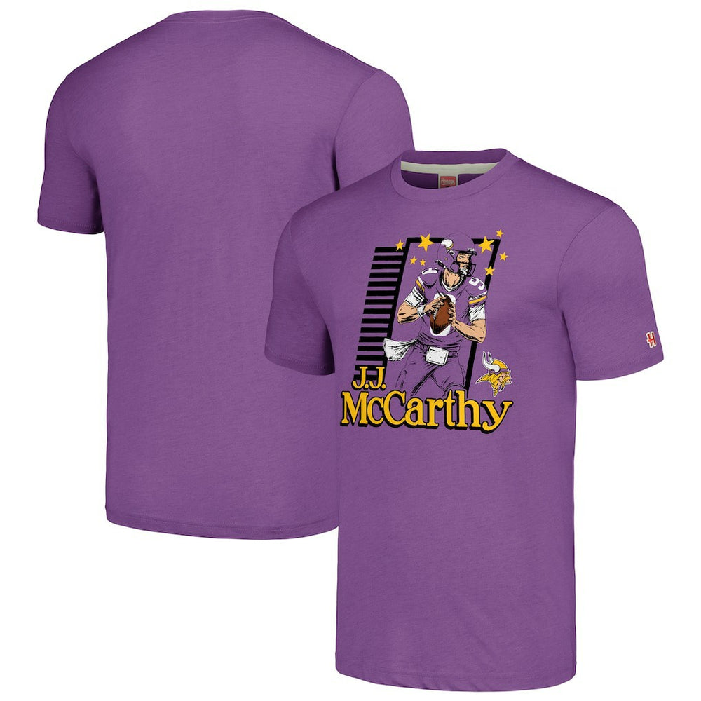 J.J. McCarthy Minnesota Vikings Homage Unisex Caricature Player Tri-Blend T-Shirt - Purple T-shirts