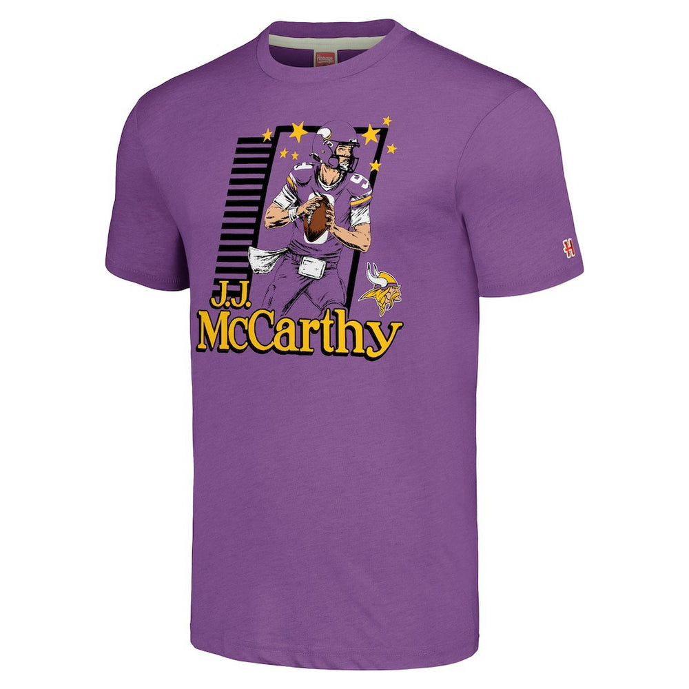 J.J. McCarthy Minnesota Vikings Homage Unisex Caricature Player Tri-Blend T-Shirt - Purple T-shirts