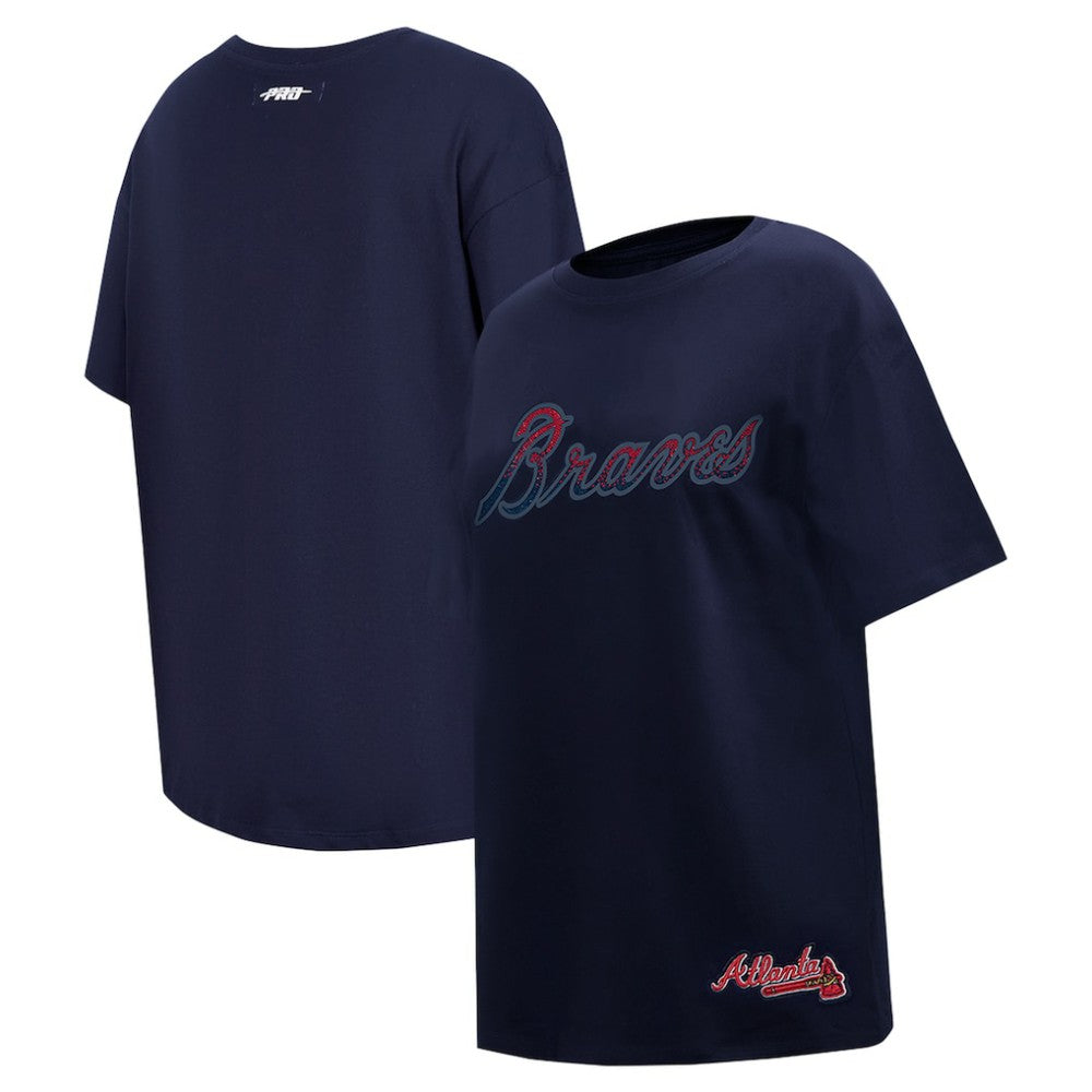 Atlanta Braves Pro Standard Women's Rhinestone Slim Fit T-Shirt - Navy T-shirts