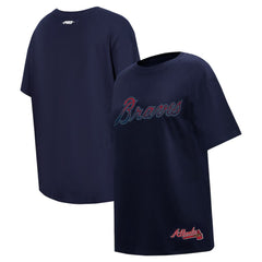 Atlanta Braves Pro Standard Women's Rhinestone Slim Fit T-Shirt - Navy T-shirts