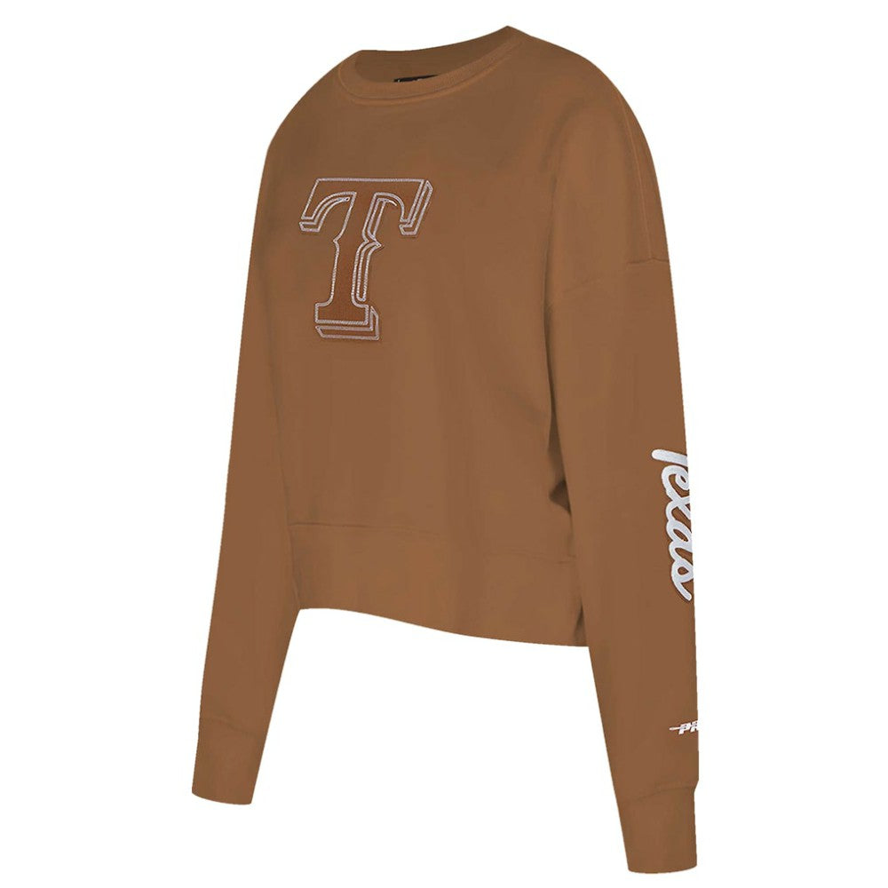 Texas Rangers Pro Standard Women's Paint The City Pullover Cropped Sweatshirt - Brown Pullover