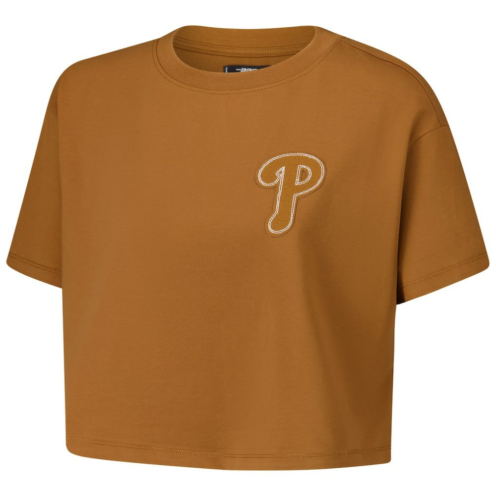Philadelphia Phillies Pro Standard Women's Paint The City Cropped Boxy T-Shirt - Brown T-shirts
