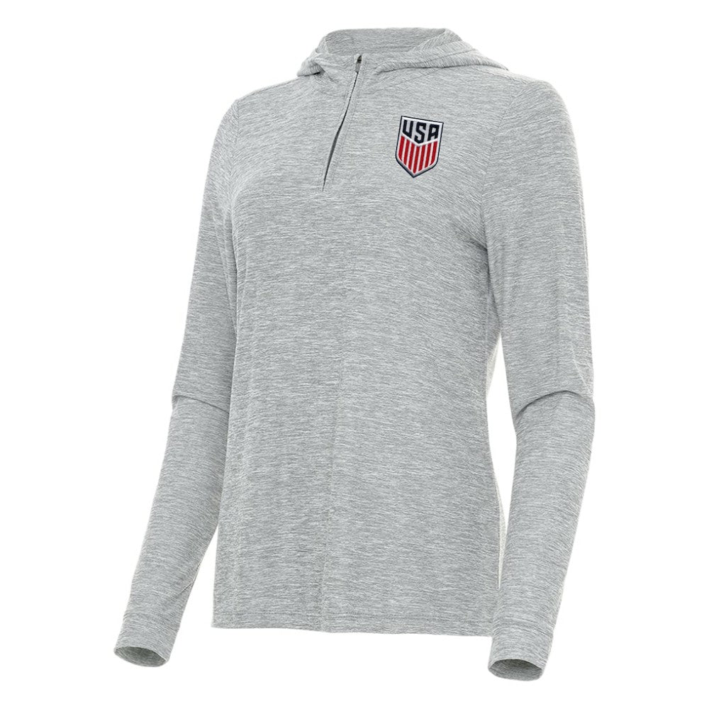 USMNT Antigua Women's Daybreak Quarter-Zip Hoodie Heather Gray