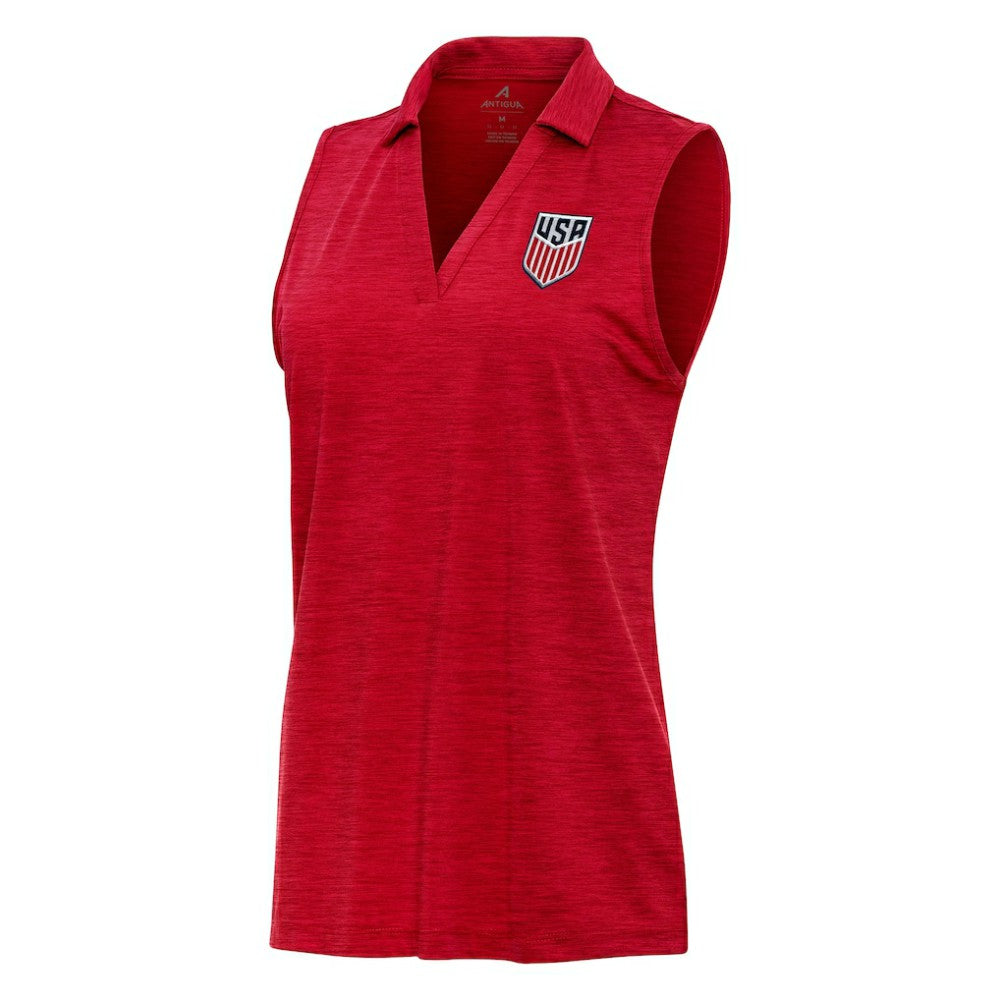 USMNT Antigua Layout Sleeveless V-Neck Polo Heather Red